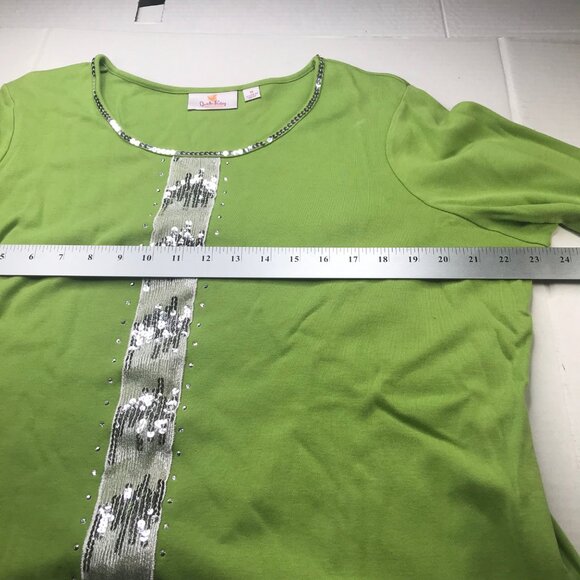 Quaker Factory Women's 1X Top Green With Sequins Trim 3/4 Sleeve Preowned - Picture 7 of 12